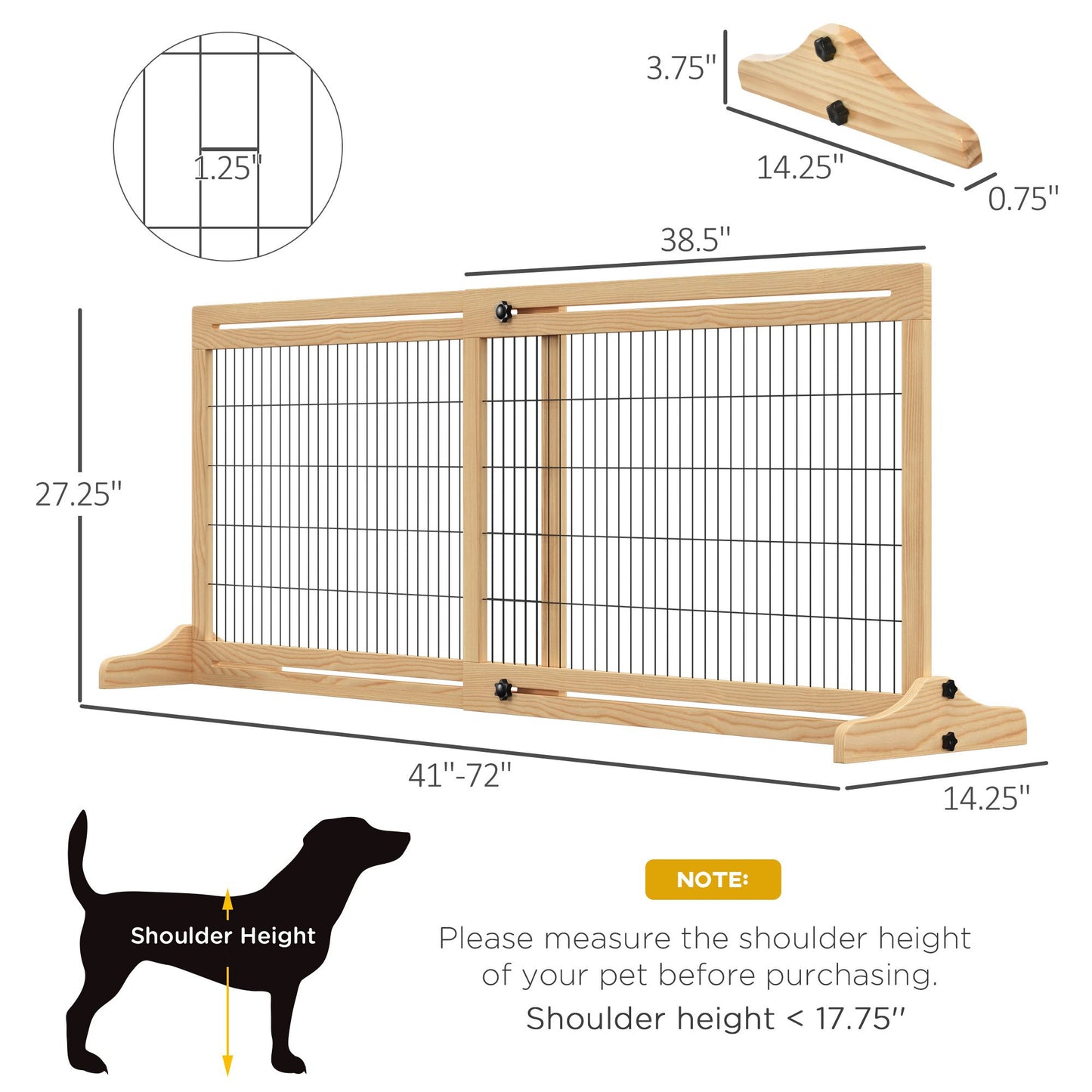 Freestanding Pet Gate Extra Wide 72 H Dog Cat Barrier Natural