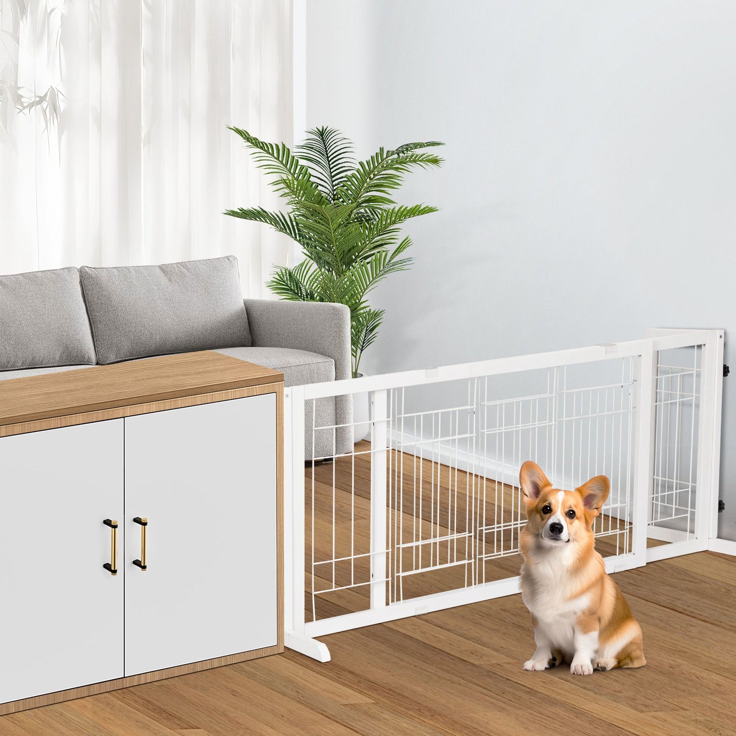 Freestanding Wooden Pet Fence for Stairs, Doorways and Hallways