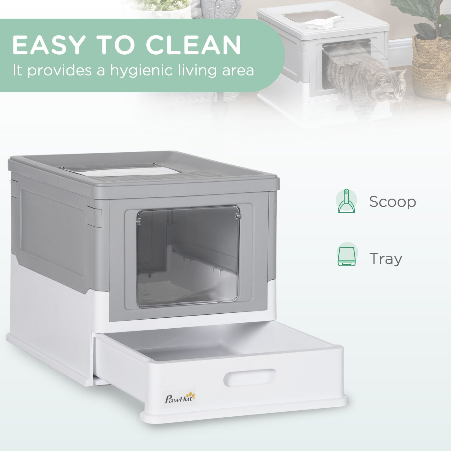 Fully Enclosed Cat Litter Box, Front Entry, Top Exit, Easy Clean