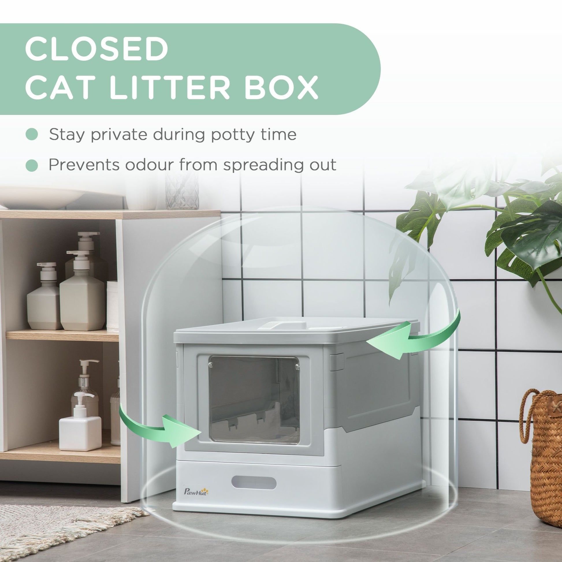 Fully Enclosed Cat Litter Box, Front Entry, Top Exit, Easy Clean