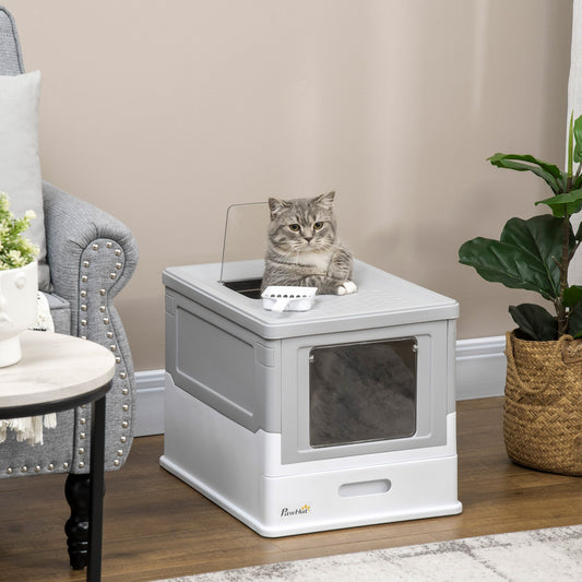 Fully Enclosed Cat Litter Box, Front Entry, Top Exit, Easy Clean