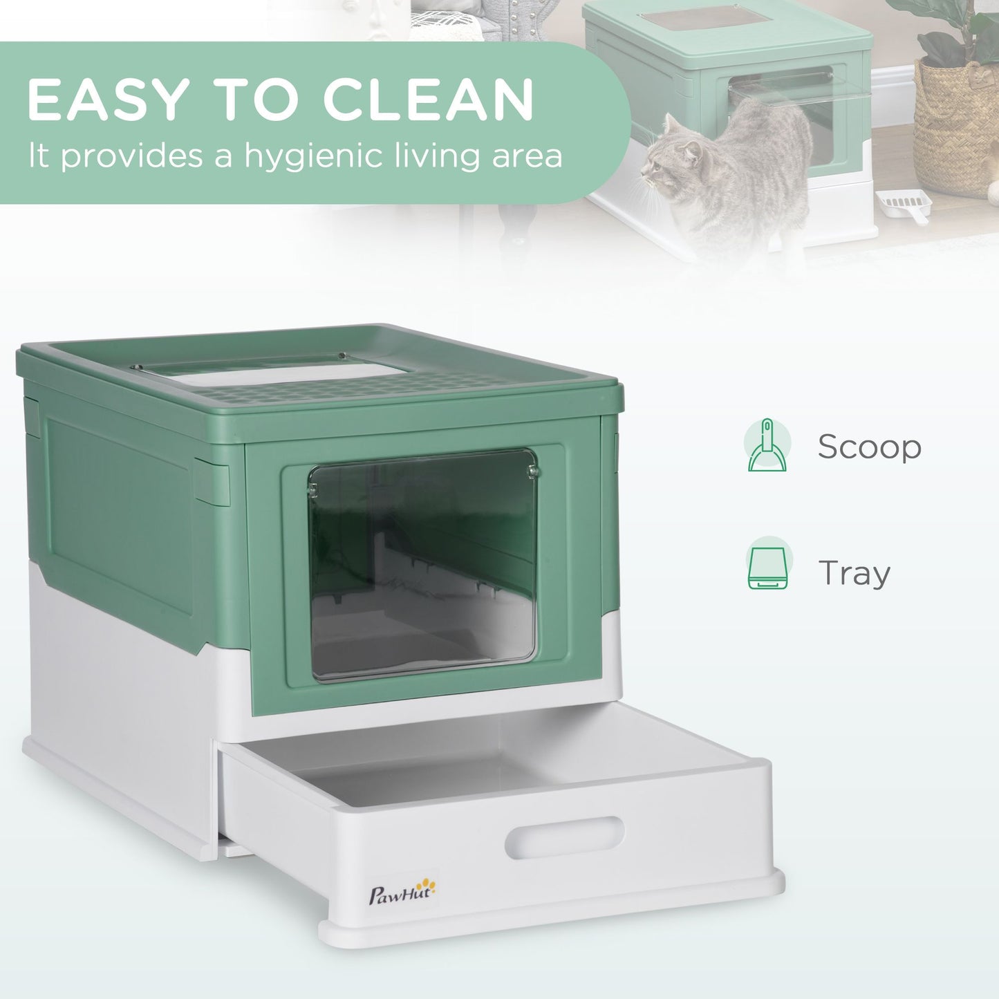 Fully Enclosed Cat Litter Box with Front Entry and Top Exit