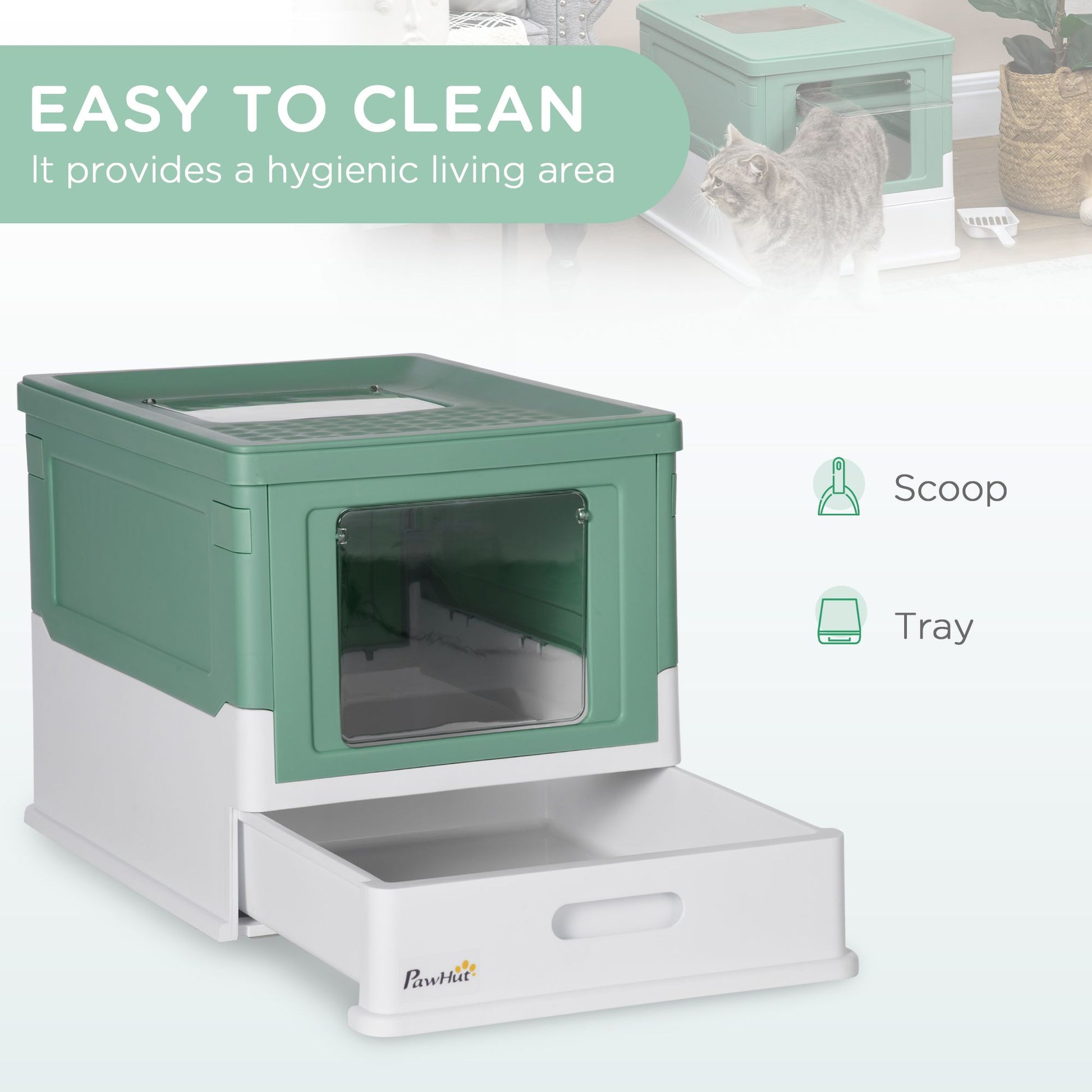 Fully Enclosed Cat Litter Box with Front Entry and Top Exit