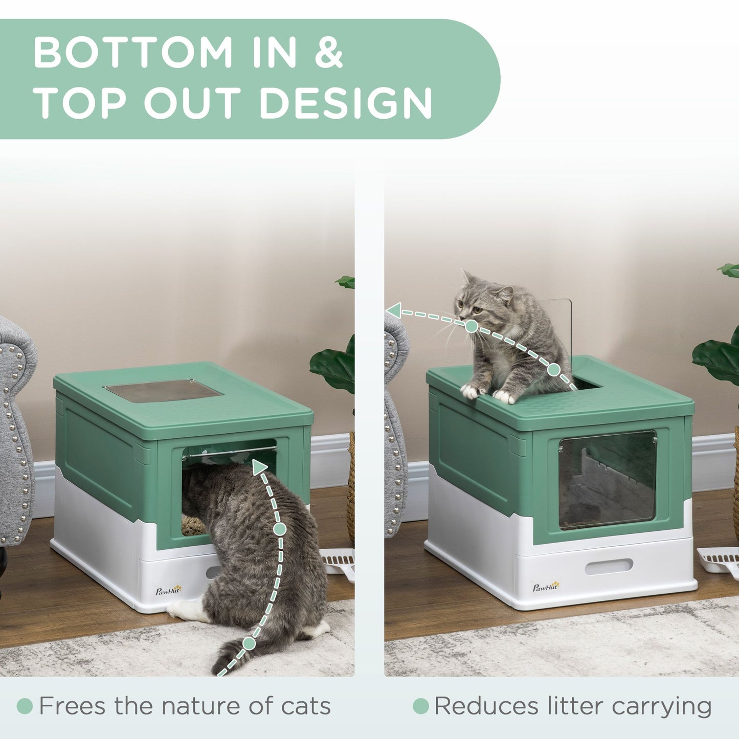 Fully Enclosed Cat Litter Box with Front Entry and Top Exit