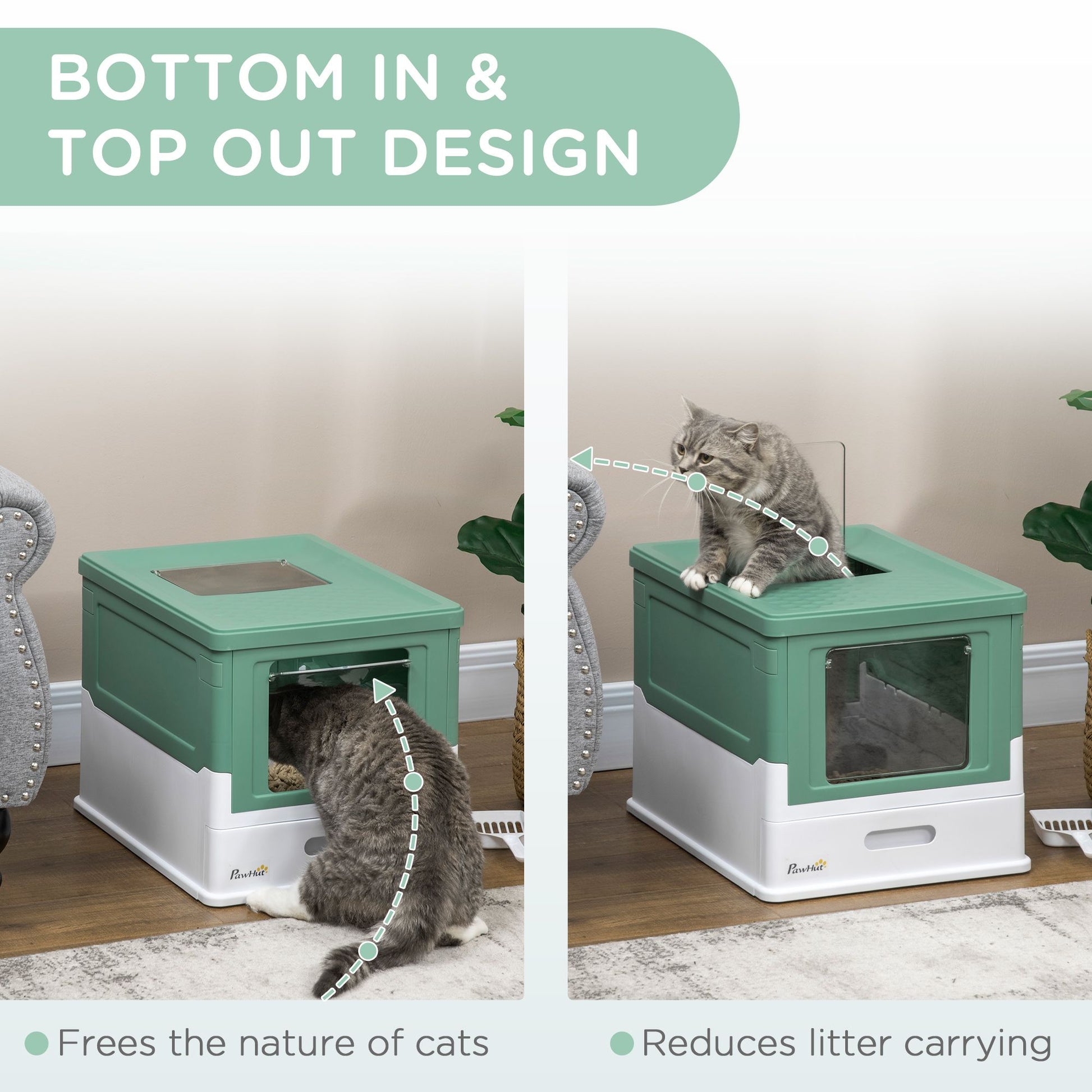 Fully Enclosed Cat Litter Box with Front Entry and Top Exit