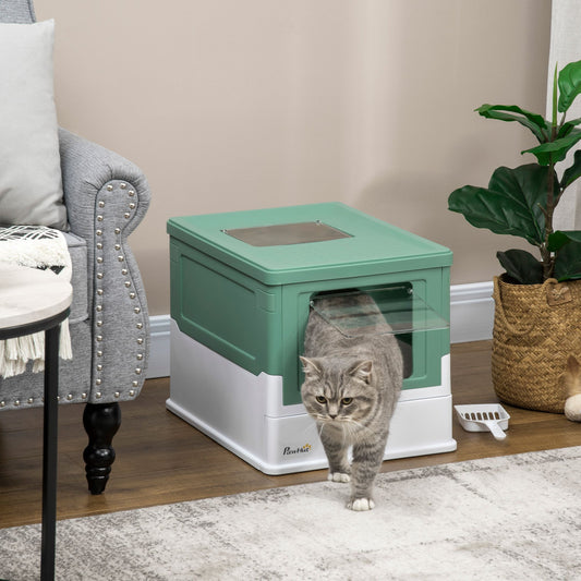 Fully Enclosed Cat Litter Box with Front Entry and Top Exit