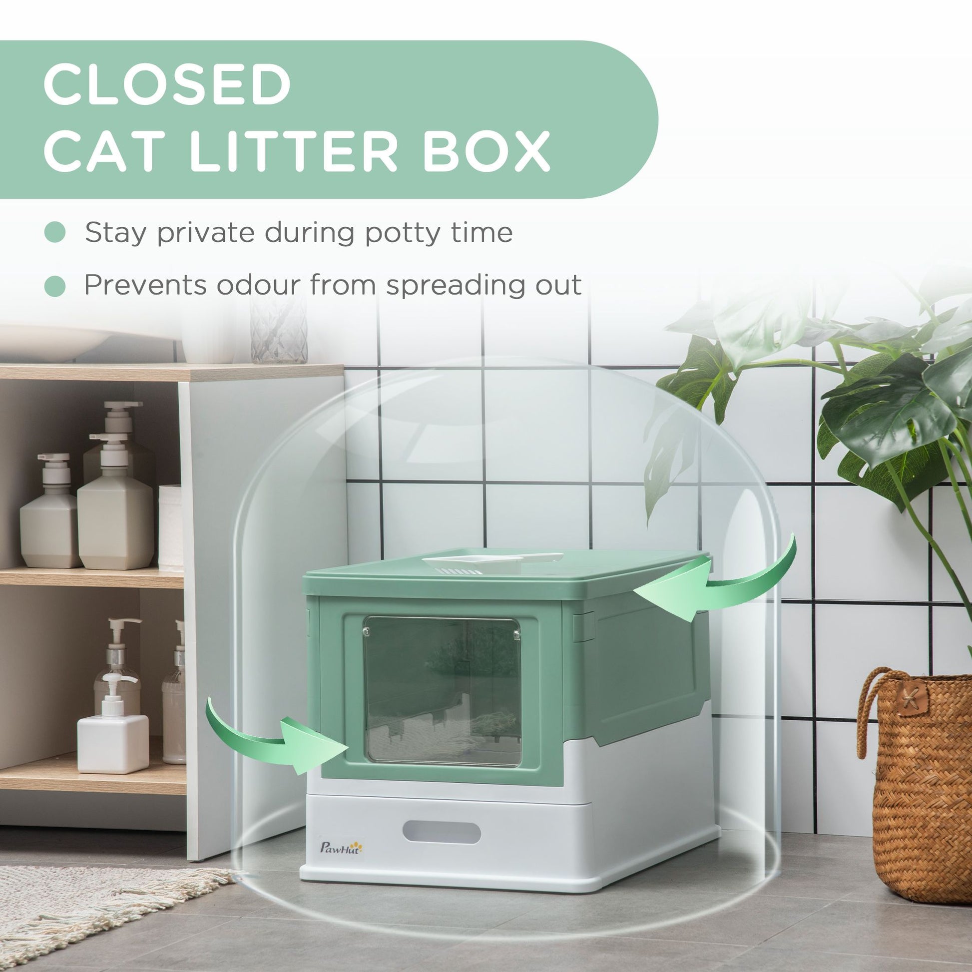 Fully Enclosed Cat Litter Box with Front Entry and Top Exit