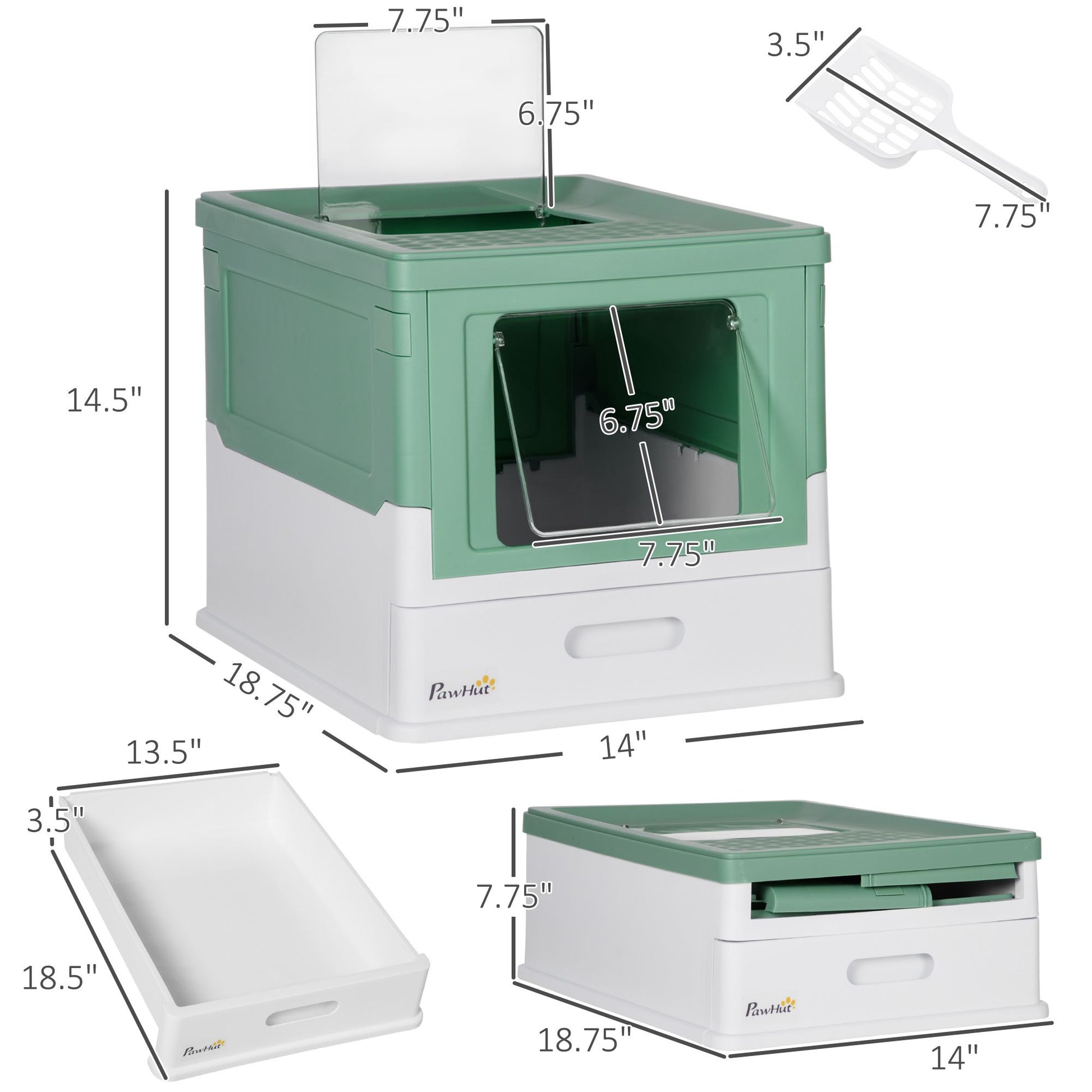 Fully Enclosed Cat Litter Box with Front Entry and Top Exit