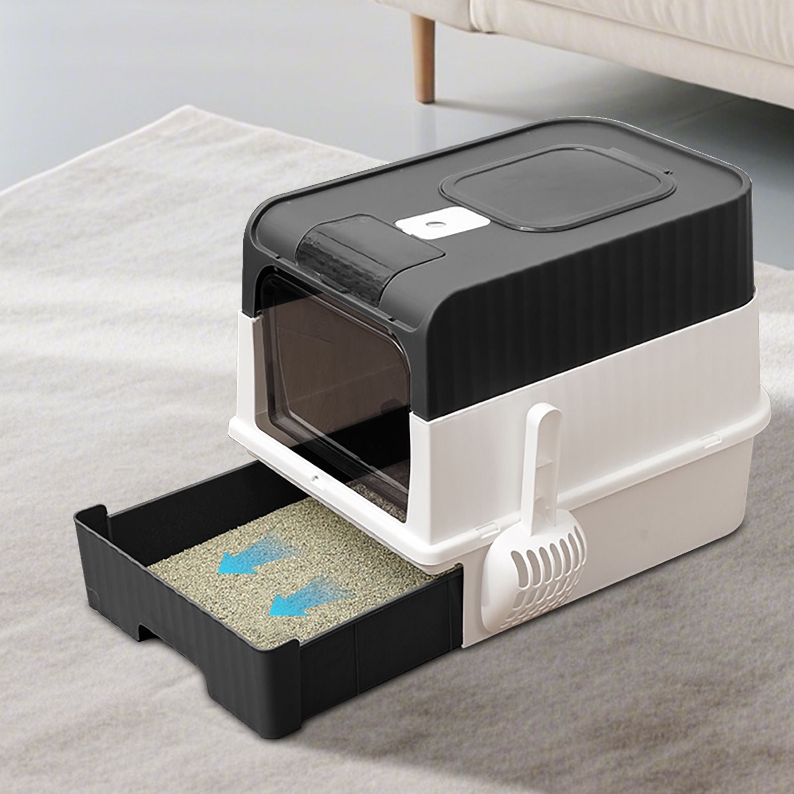 Fully Enclosed Magic Cube Litter Box, Top/Front Entry, Pull-Out