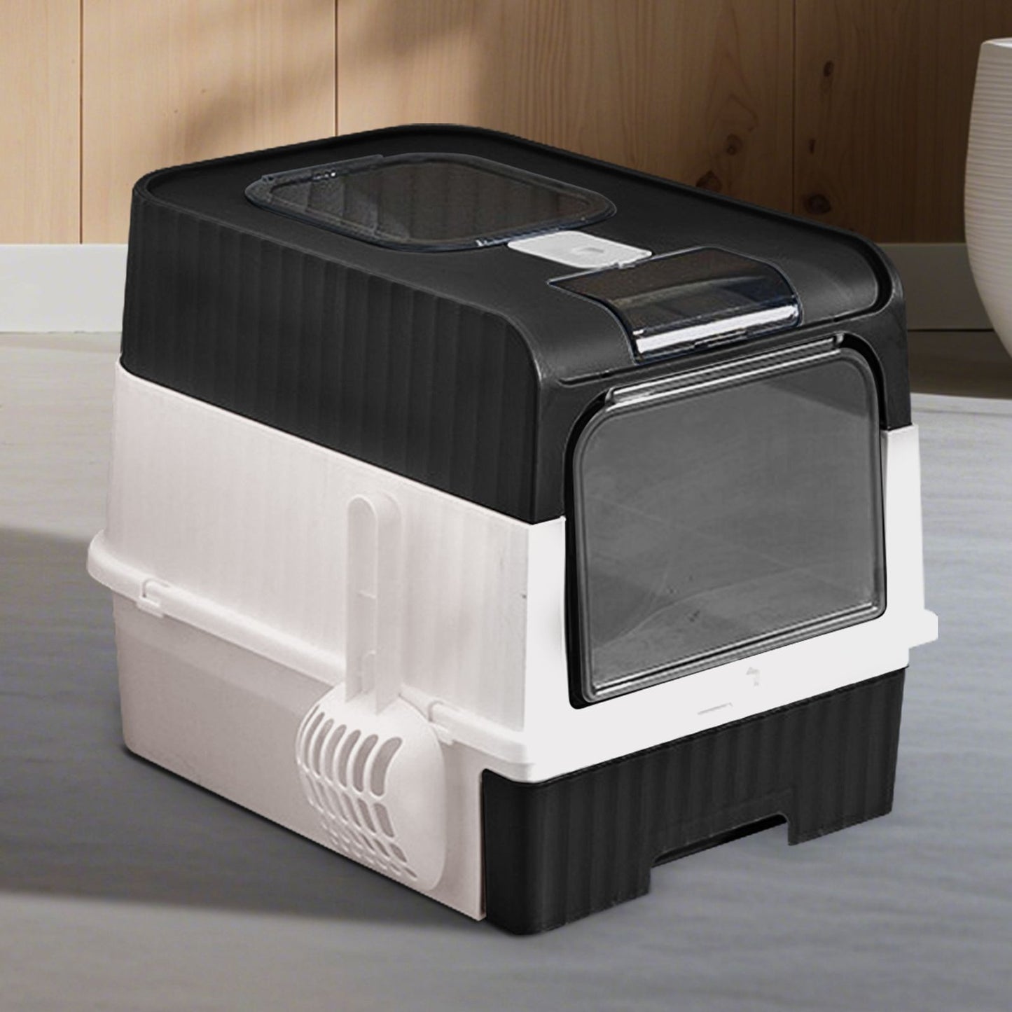 Fully Enclosed Magic Cube Litter Box, Top/Front Entry, Pull-Out