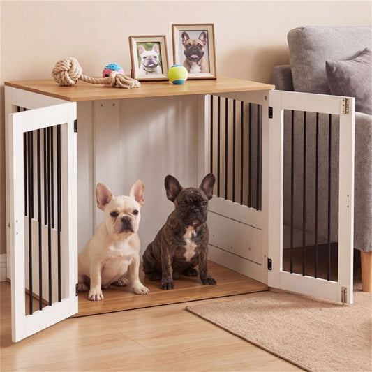 Furniture Style Dog Crate with 360° Rotating Feeder & 304 Stainless