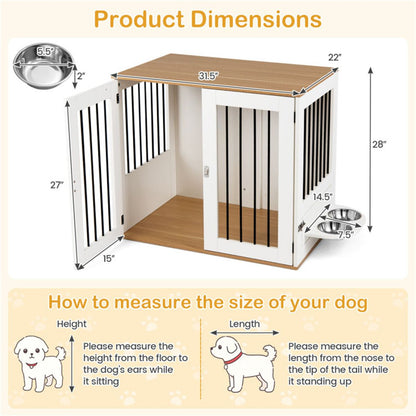 Furniture Style Dog Crate with 360° Rotating Feeder & 304 Stainless