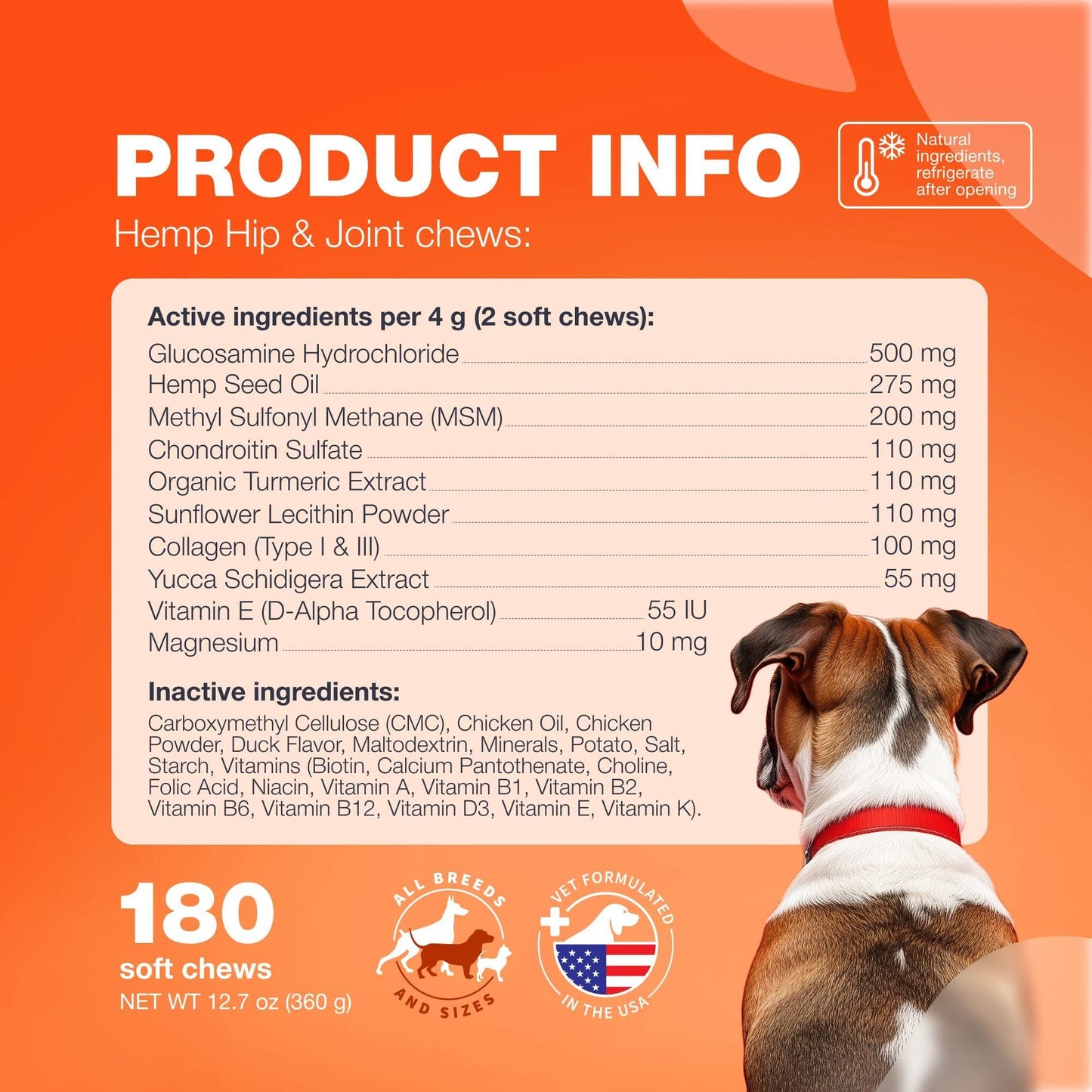 Hemp Hip & Joint Chews for Dogs, Glucosamine Chondroitin & MSM