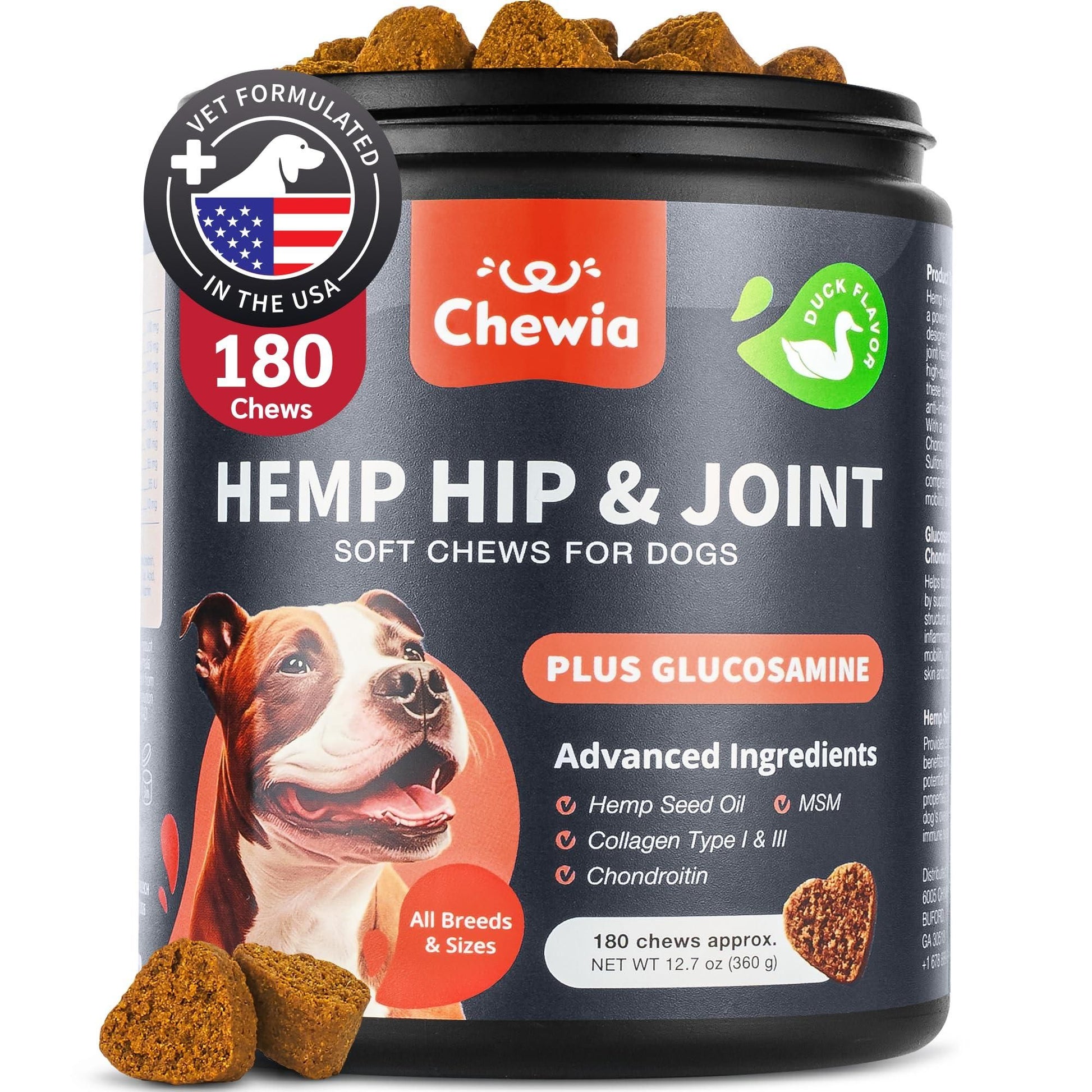 Hemp Hip & Joint Chews for Dogs, Glucosamine Chondroitin & MSM