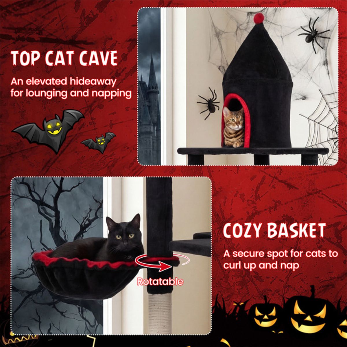 Gothic 5-Level Cat Tree 63" Tall with Sisal Scratching Posts Black