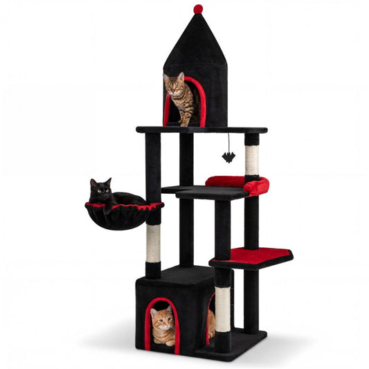 Gothic 5-Level Cat Tree 63" Tall with Sisal Scratching Posts Black