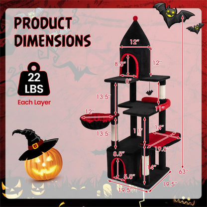 Gothic 5-Level Cat Tree 63" Tall with Sisal Scratching Posts Black