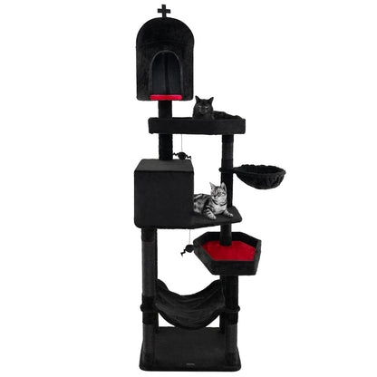 Gothic Cat Tree with 2 Cat Condos and Coffin Bed for Indoor Cats