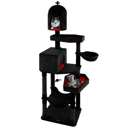 Gothic Cat Tree with 2 Cat Condos and Coffin Bed for Indoor Cats