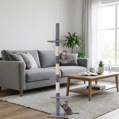 Gray Adjustable Height 102" Floor to Ceiling Cat Tree 5 Level Tower