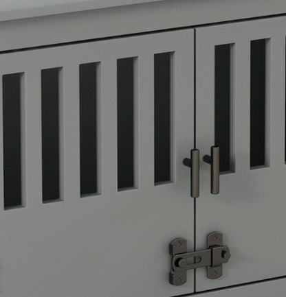 Gray Dog Food Storage Cabinet with Bowls and Feeding Station