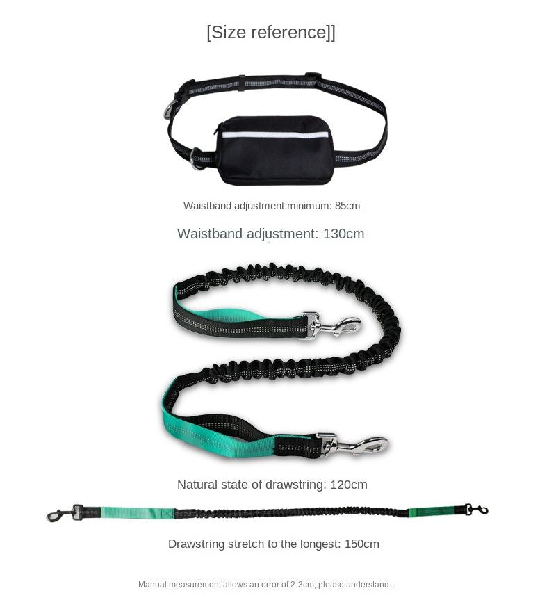 Hands Free Dog Leash with Zipper Pouch; Dual Padded Handles
