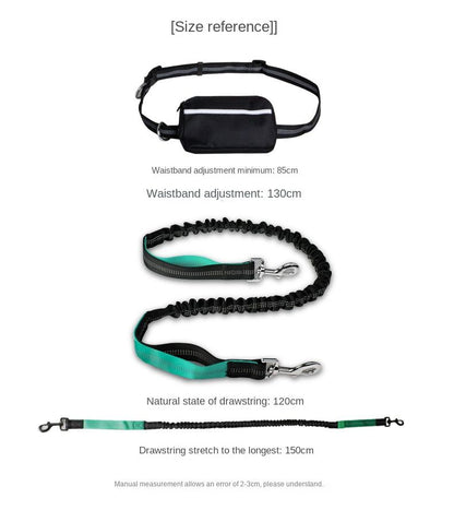 Hands Free Dog Leash with Zipper Pouch; Dual Padded Handles