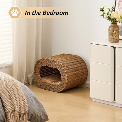 Handwoven Cat Cave House - Indoor Kitten Bed with Double-Sided