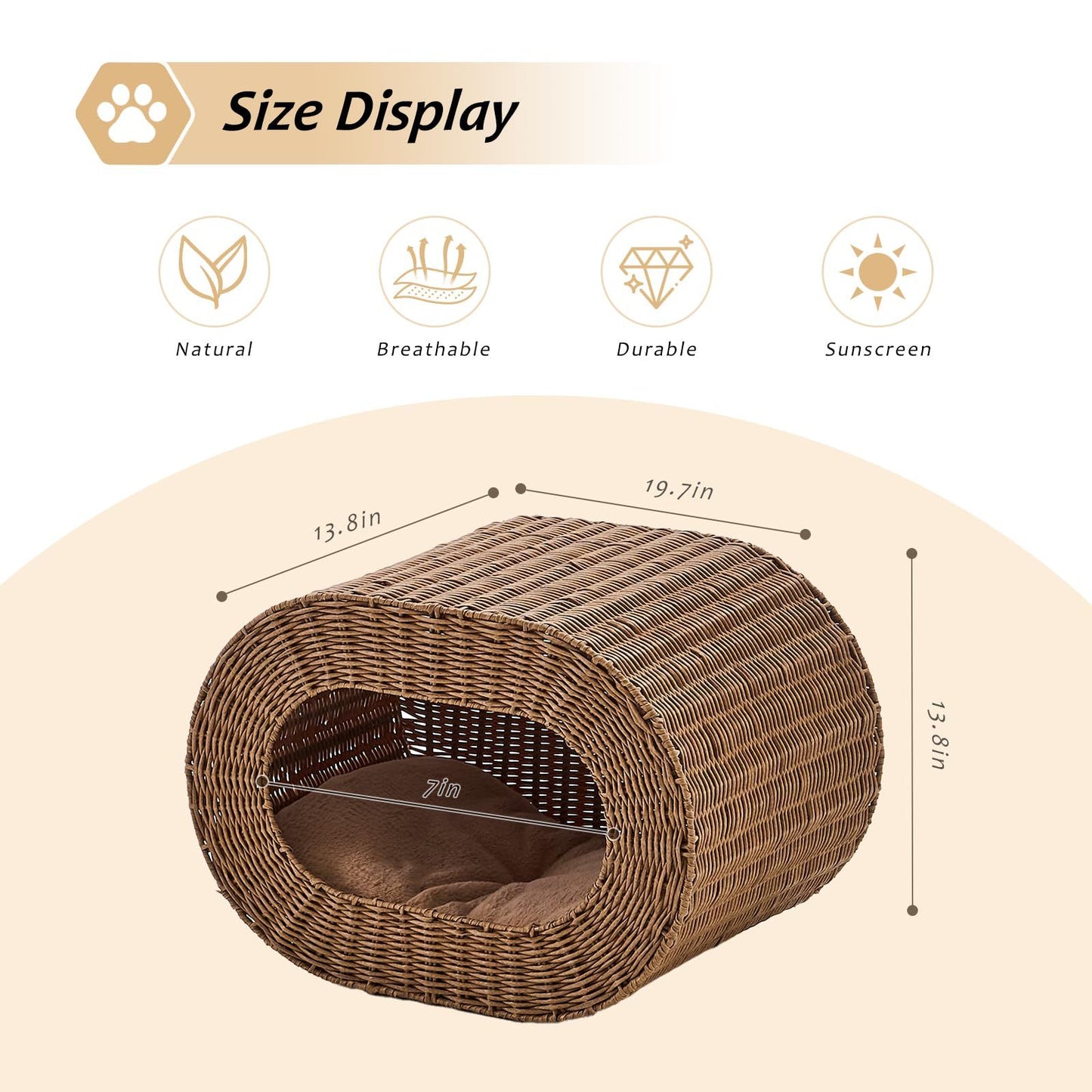 Handwoven Cat Cave House - Indoor Kitten Bed with Double-Sided