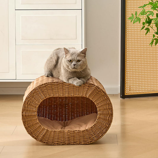 Handwoven Cat Cave House - Indoor Kitten Bed with Double-Sided