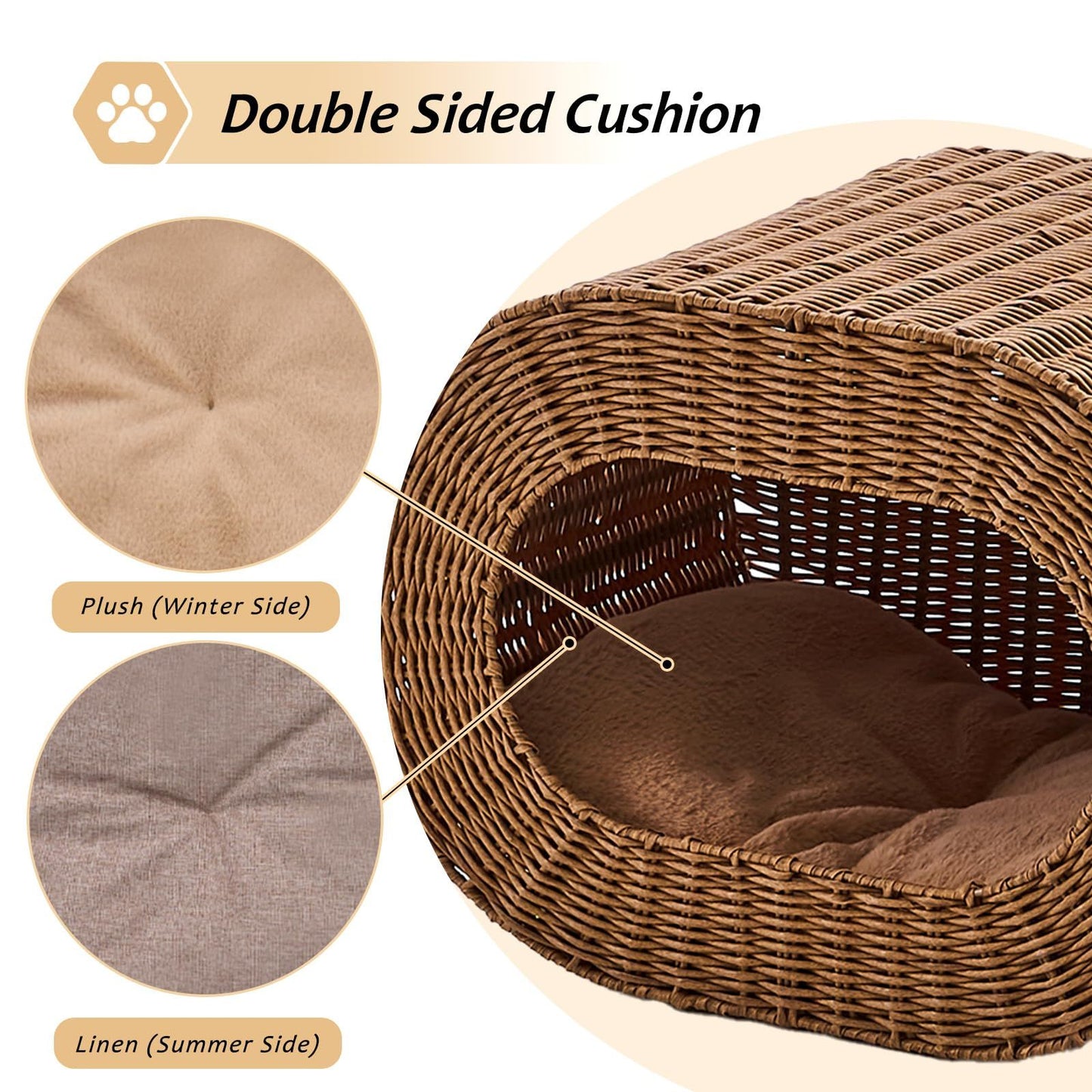 Handwoven Cat Cave House - Indoor Kitten Bed with Double-Sided