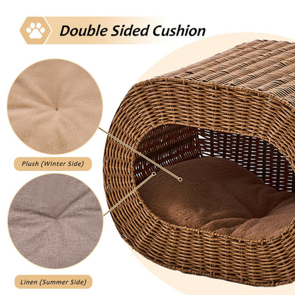 Handwoven Cat Cave House - Indoor Kitten Bed with Double-Sided