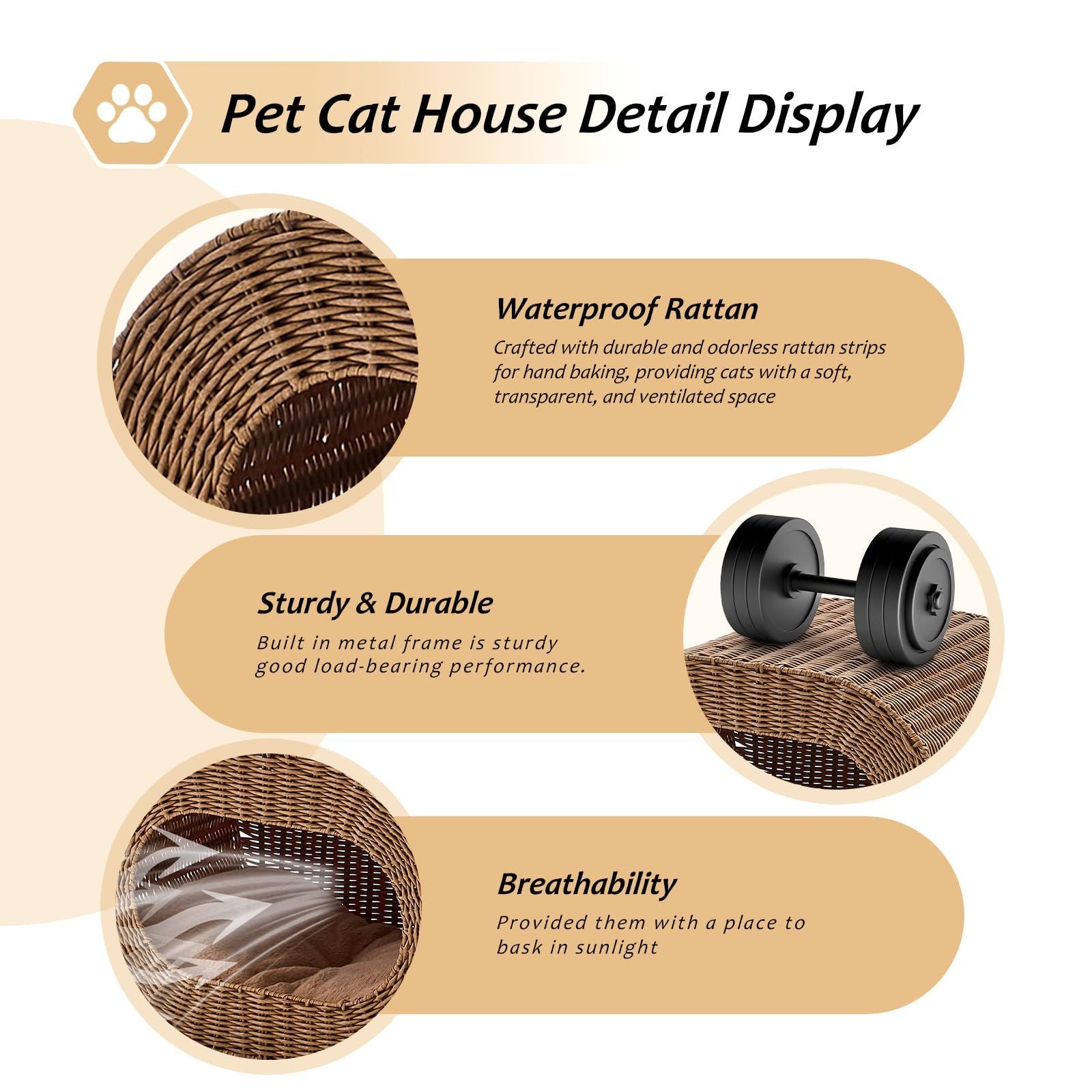 Handwoven Cat Cave House - Indoor Kitten Bed with Double-Sided