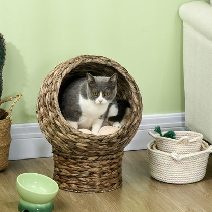 Handwoven Elevated Cat Bed with Soft Cushion & Cat Egg Chair Shape