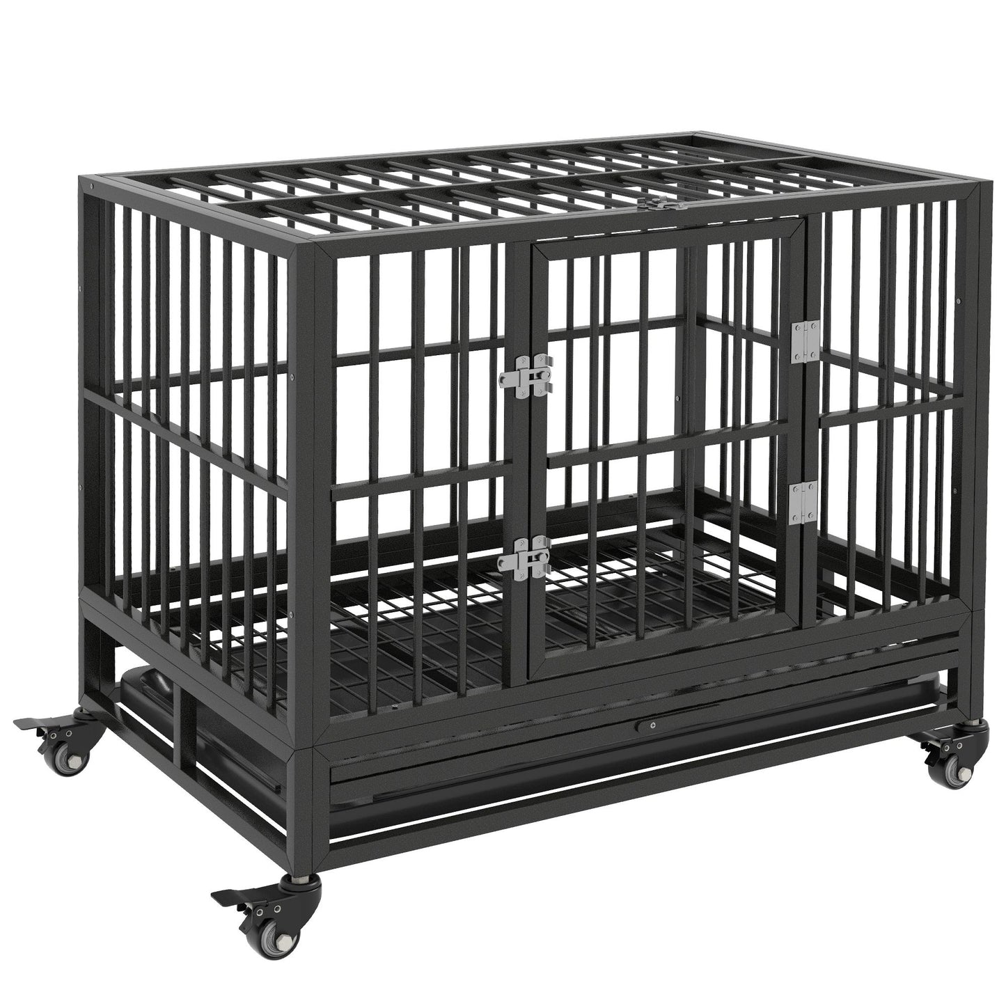 Heavy Duty Dog Cage 36 Metal Kennel with Lockable Wheels Double