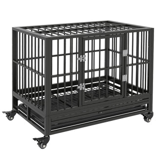 Heavy Duty Dog Cage 36 Metal Kennel with Lockable Wheels Double