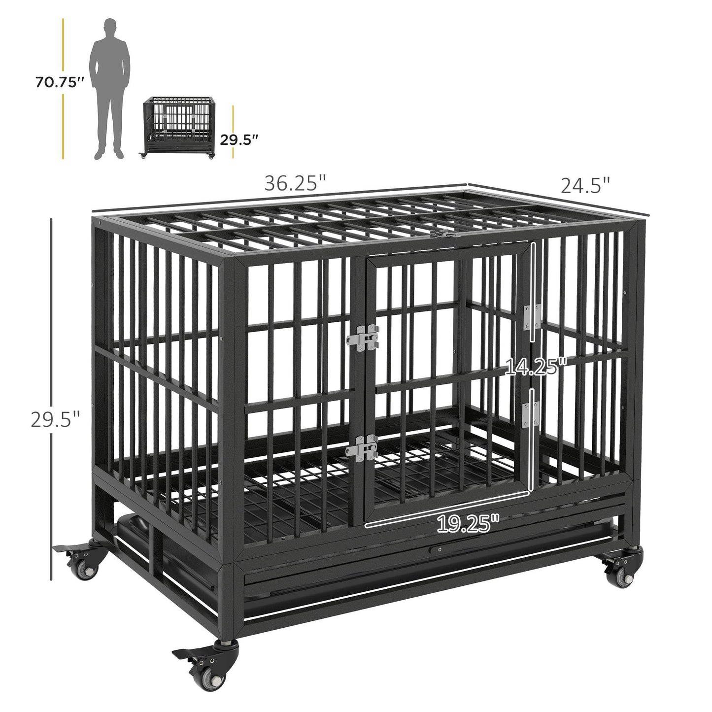 Heavy Duty Dog Cage 36 Metal Kennel with Lockable Wheels Double