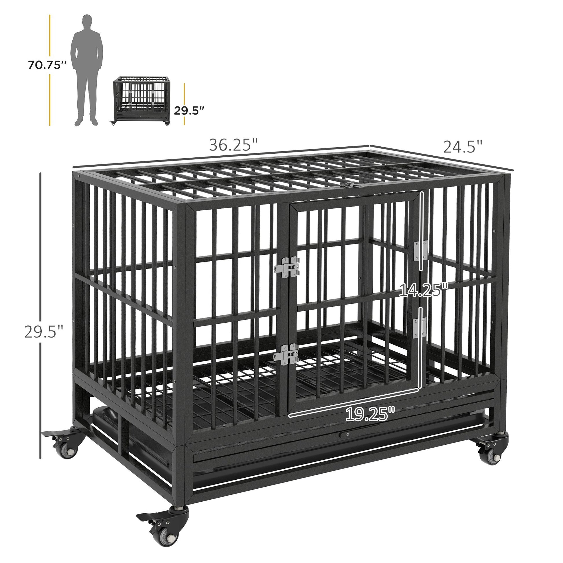 Heavy Duty Dog Cage 36 Metal Kennel with Lockable Wheels Double