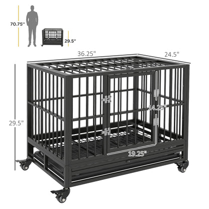 Heavy Duty Dog Cage 36 Metal Kennel with Lockable Wheels Double