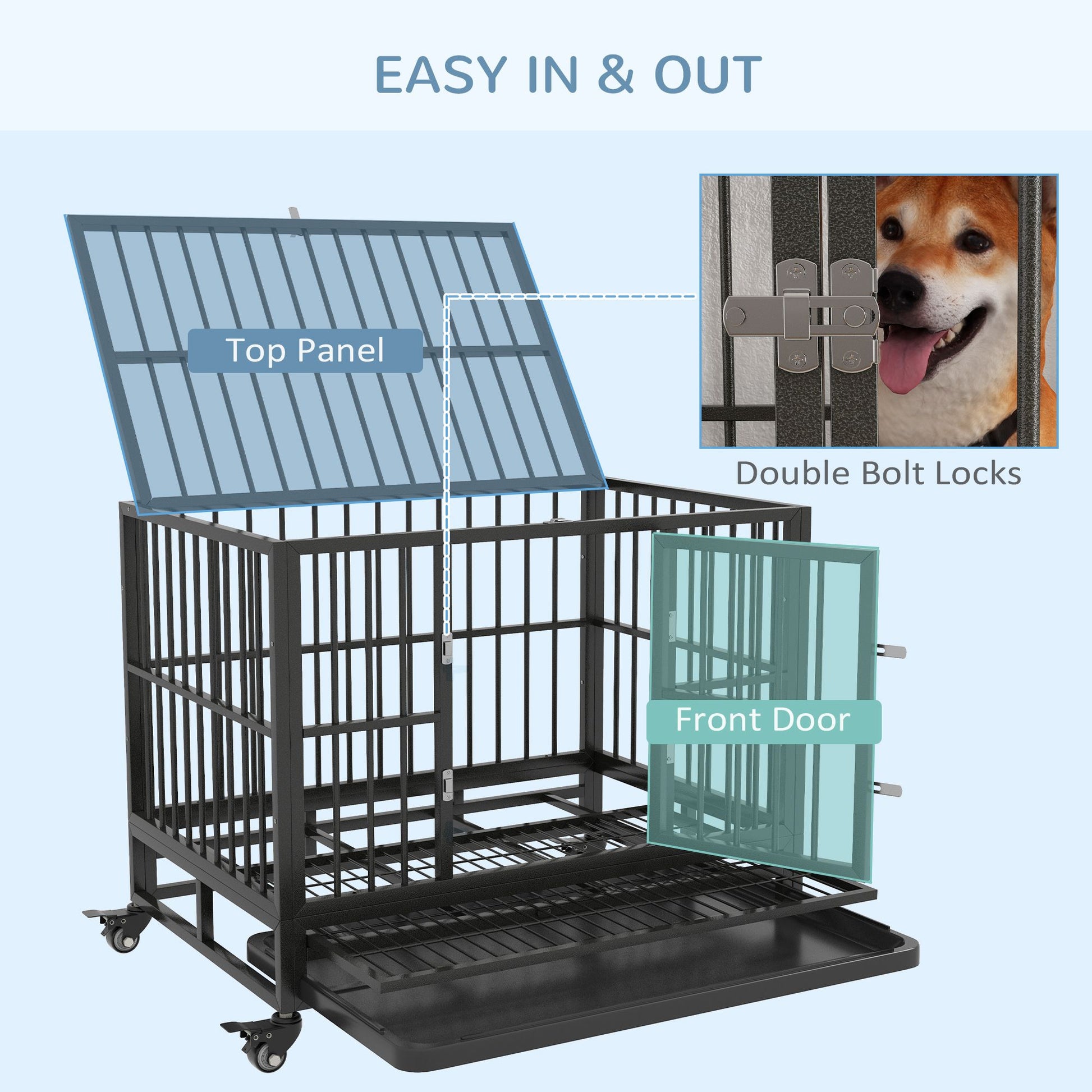 Heavy Duty Dog Cage 36 Metal Kennel with Lockable Wheels Double