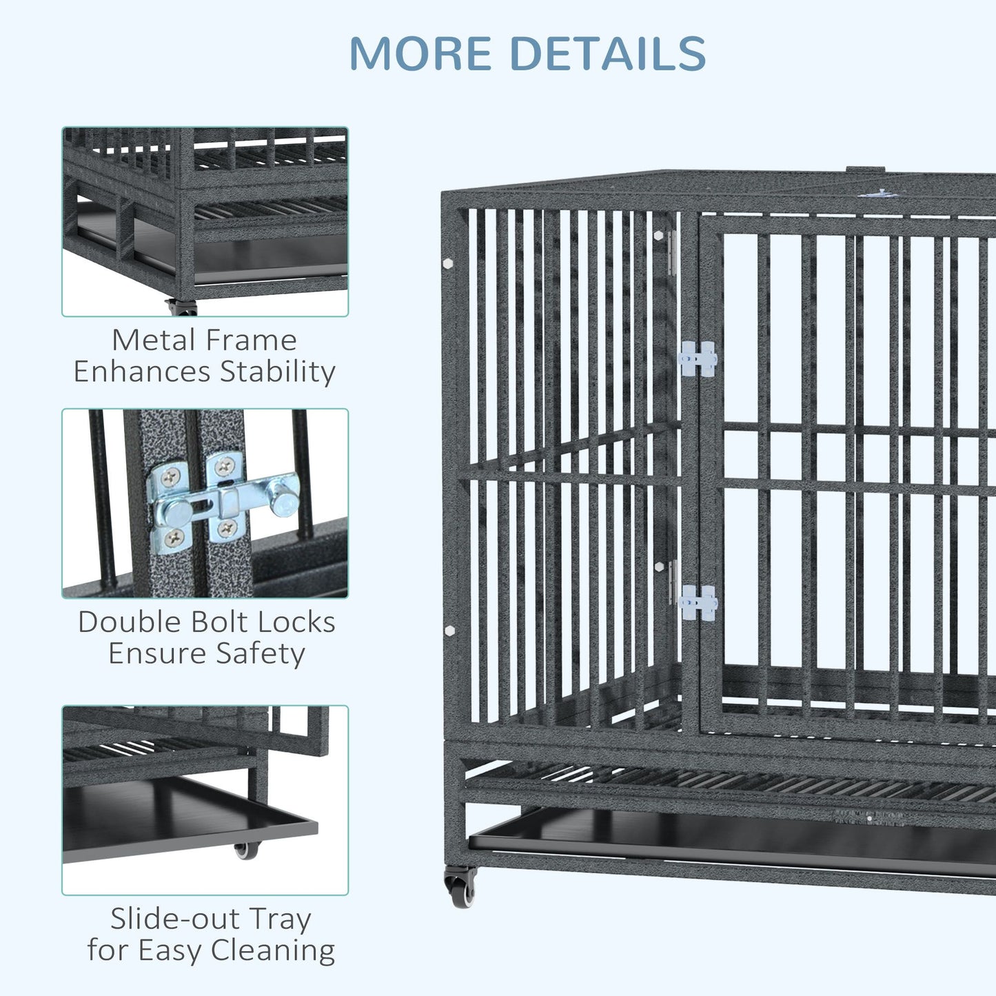 Heavy Duty Dog Cage 42 Metal Kennel with Wheels Double Door