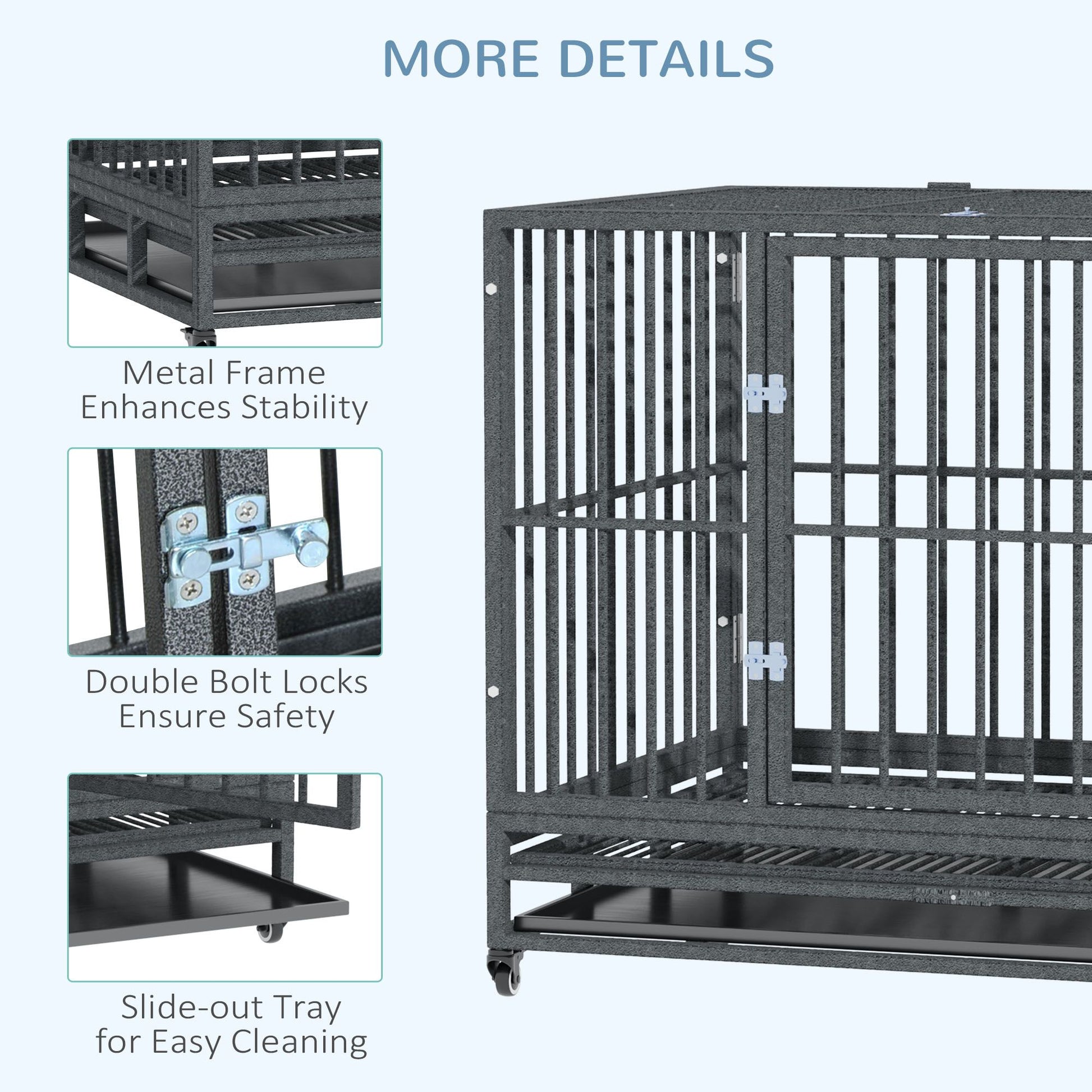 Heavy Duty Dog Cage 42 Metal Kennel with Wheels Double Door