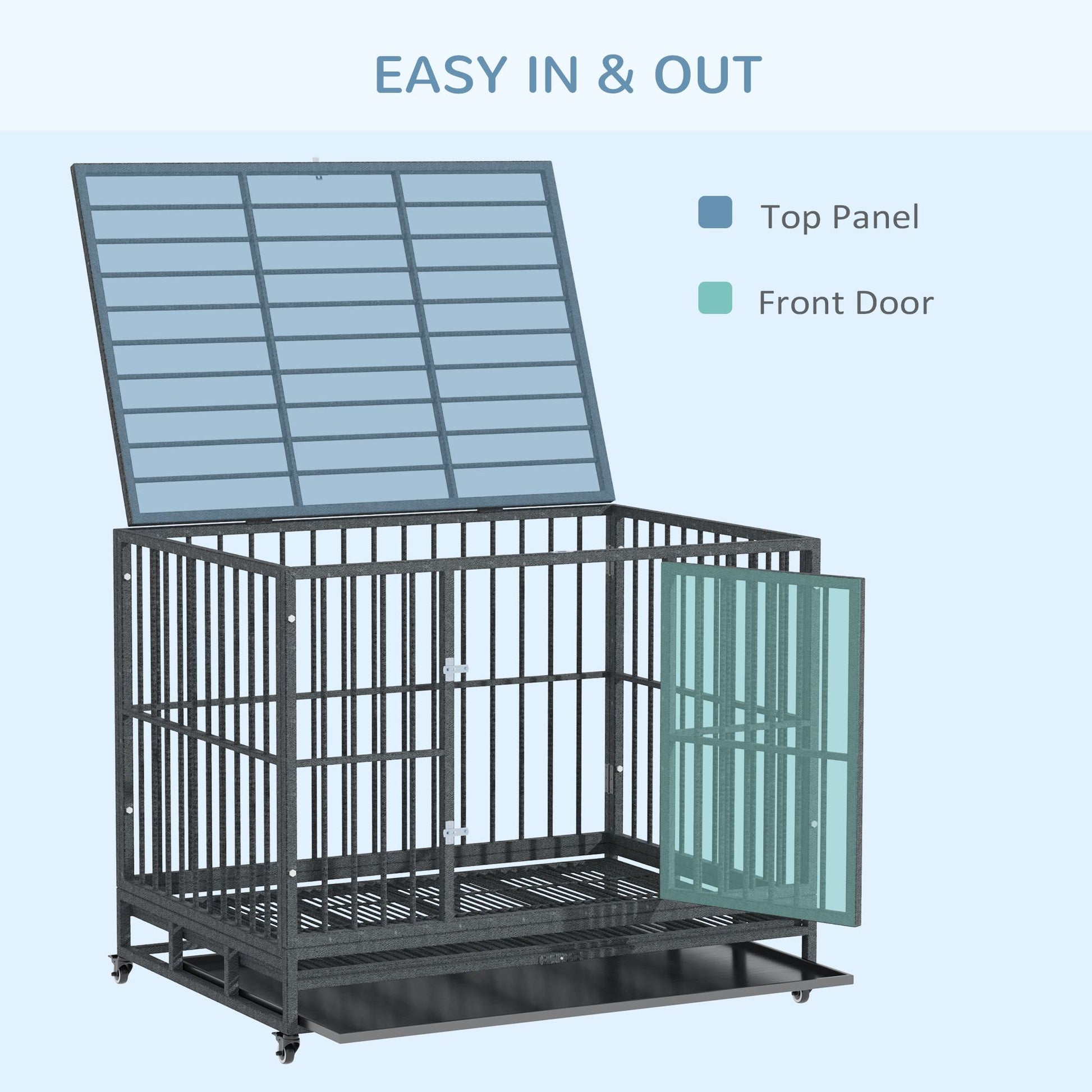 Heavy Duty Dog Cage 42 Metal Kennel with Wheels Double Door
