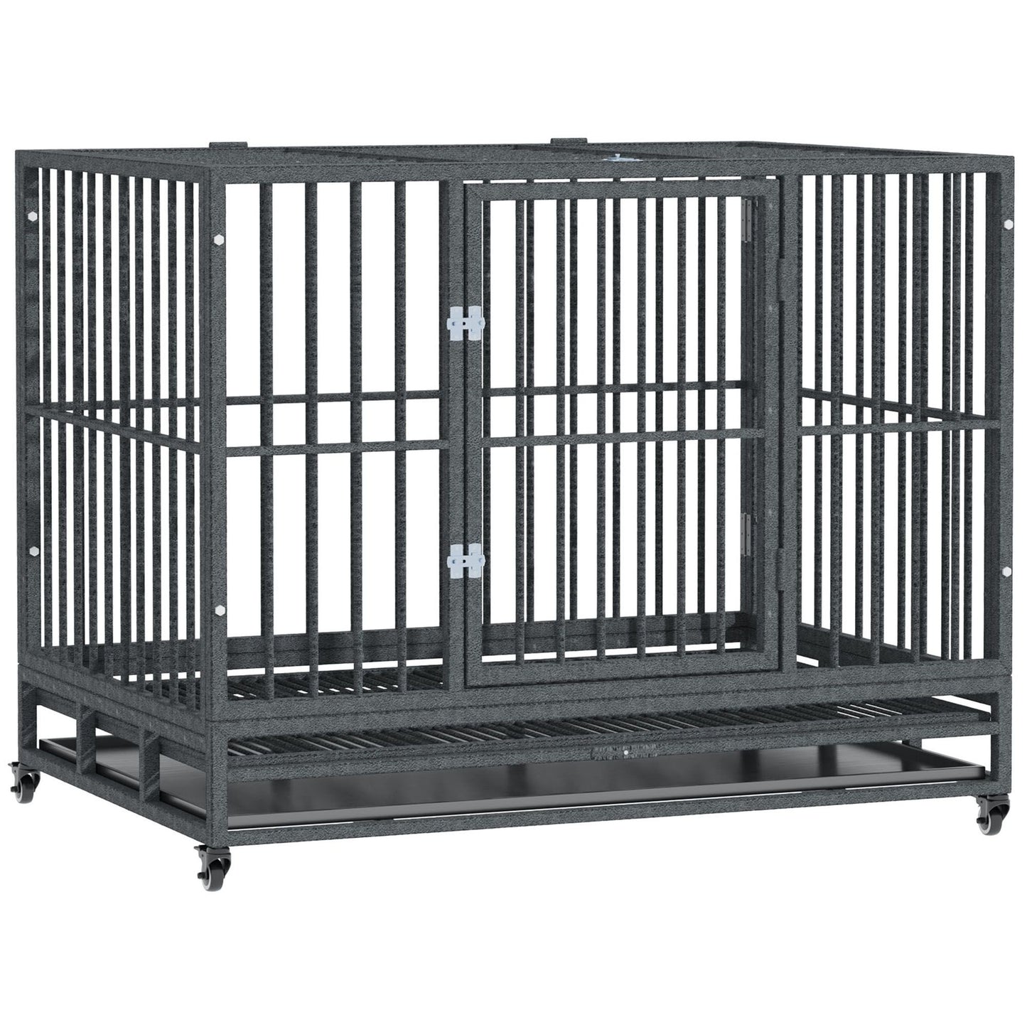 Heavy Duty Dog Cage 42 Metal Kennel with Wheels Double Door