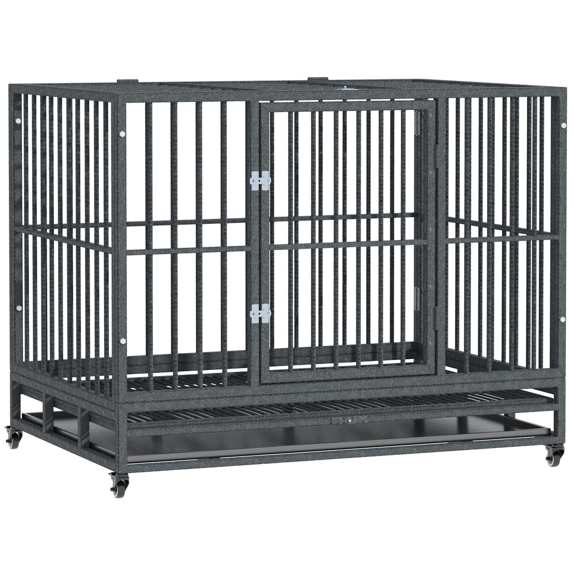 Heavy Duty Dog Cage 42 Metal Kennel with Wheels Double Door