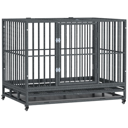 Heavy Duty Dog Cage 42 Metal Kennel with Wheels Double Door