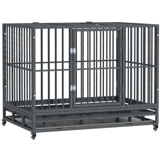 Heavy Duty Dog Cage 42 Metal Kennel with Wheels Double Door