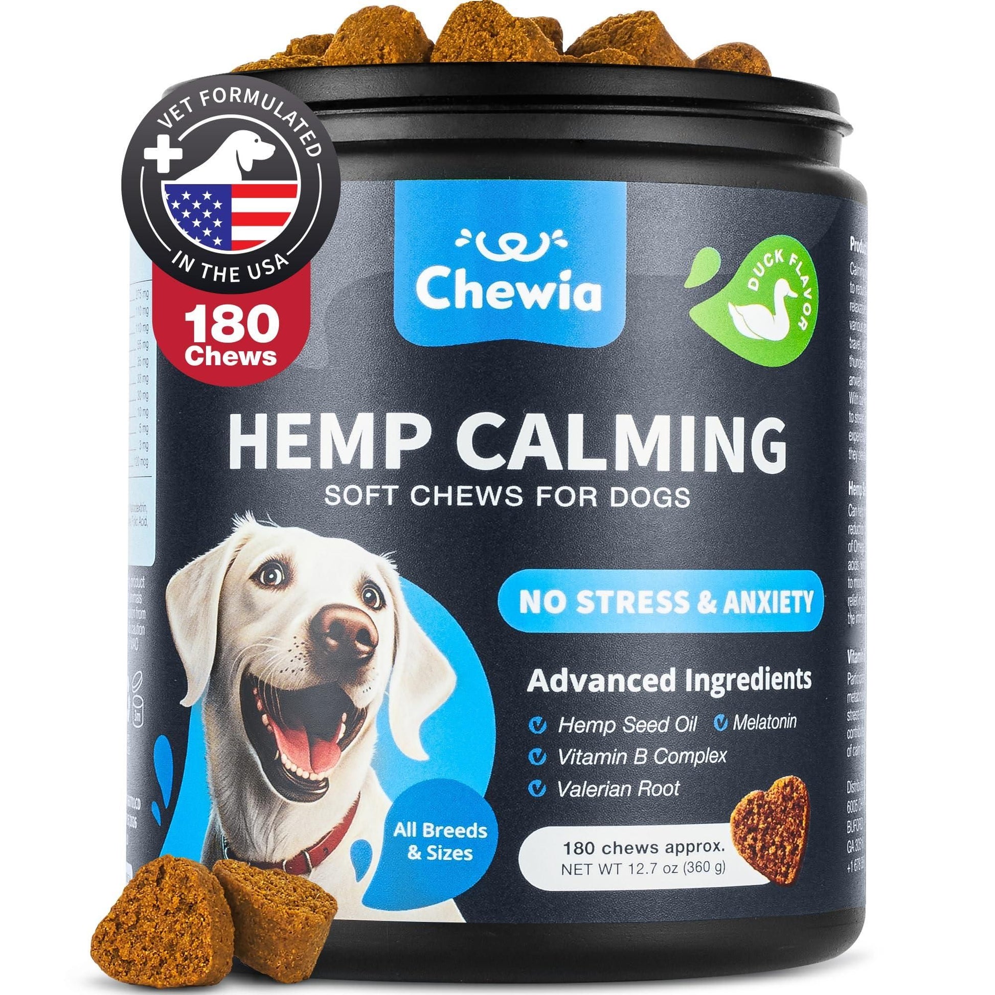 Hemp Calming Chews for Dogs, Melatonin, Chamomile & Vitamin B