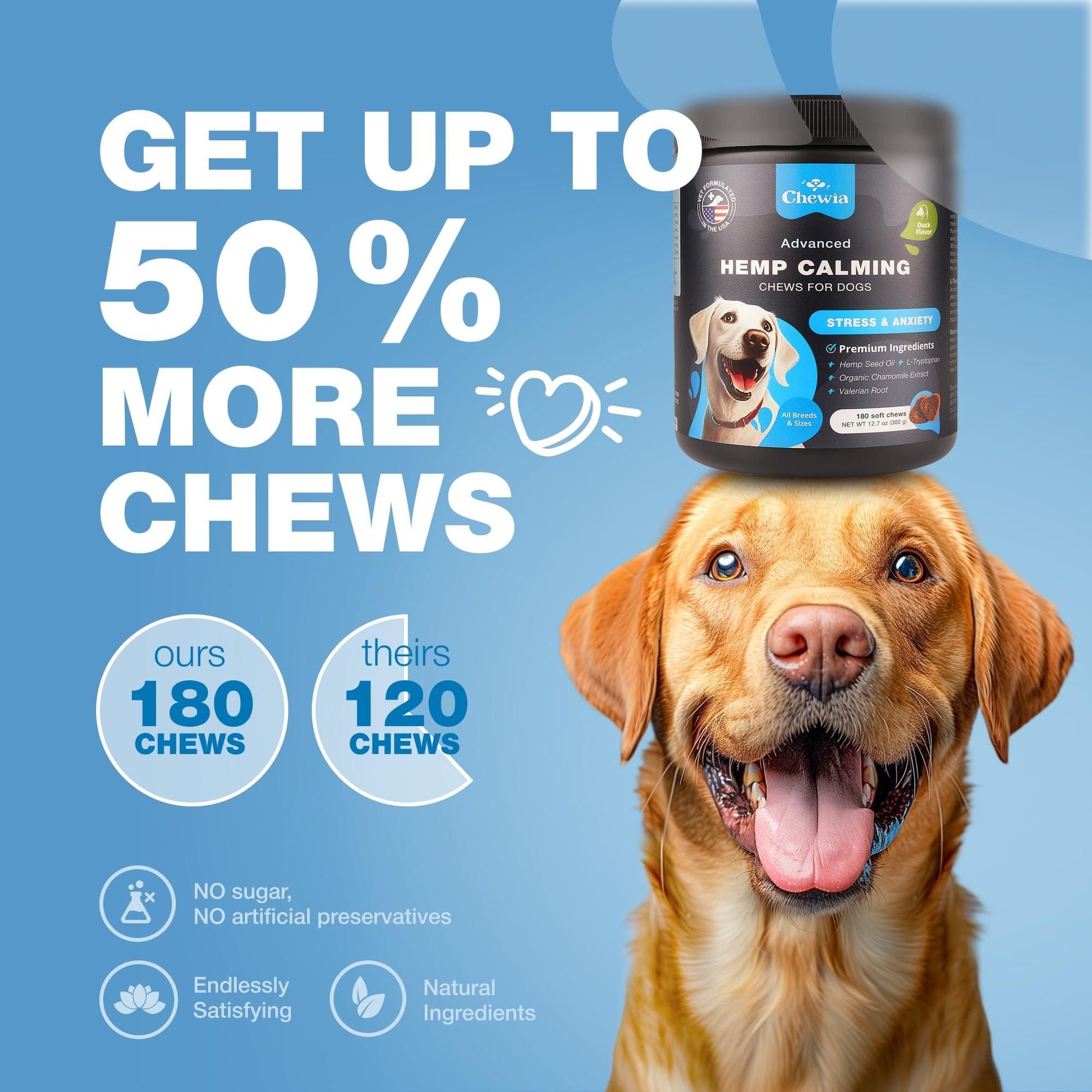 Hemp Calming Chews for Dogs, Melatonin, Chamomile & Vitamin B