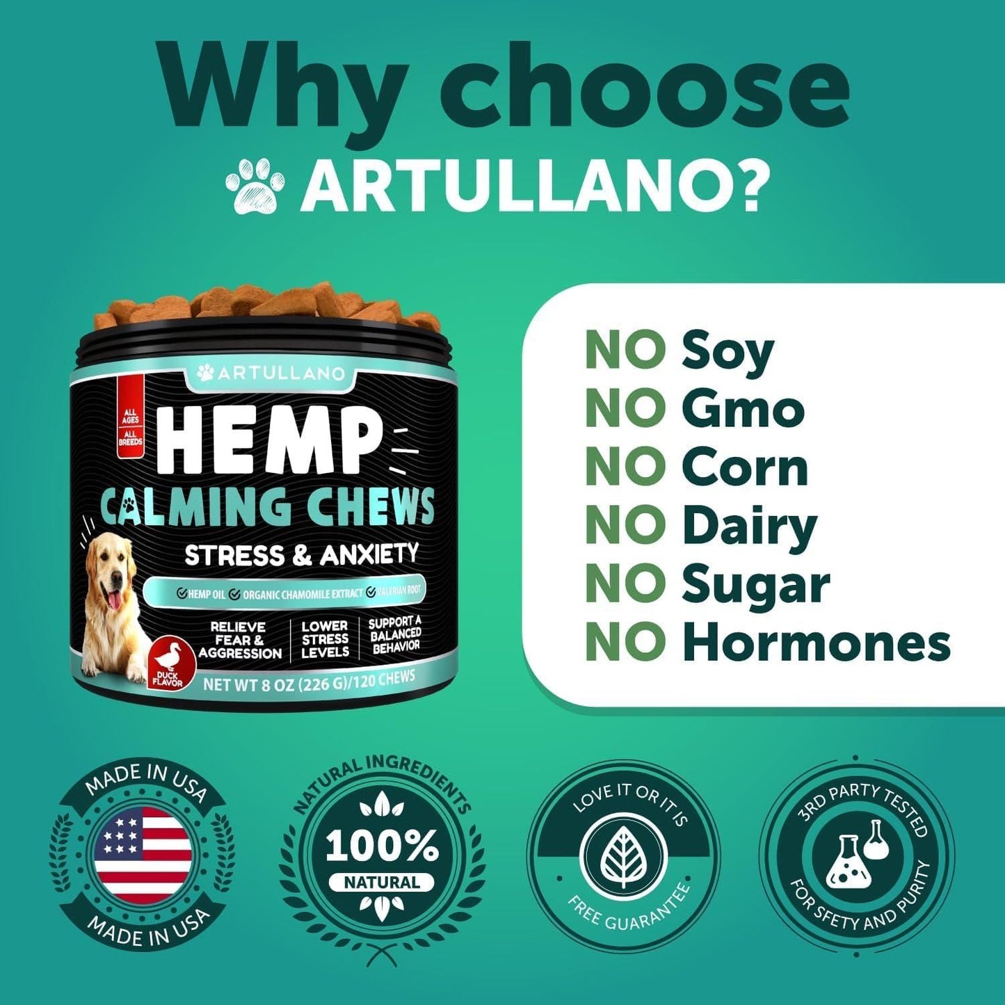 Hemp Calming Chews for Dogs with Turmeric, Valerian & Ginger